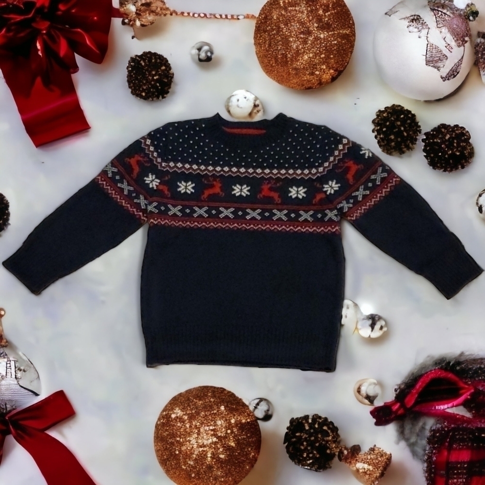 L.O.G.G H&M Navy Blue Kids Christmas Sweater 4-6Y